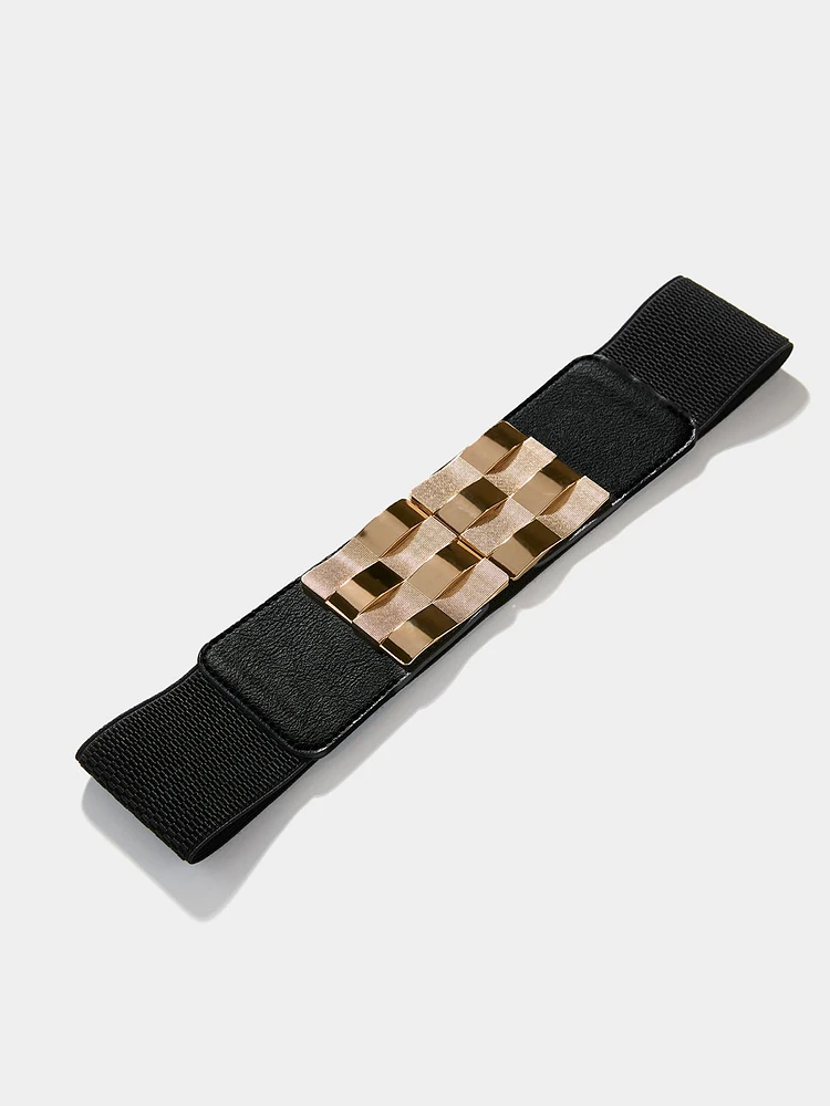 Gold Square Buckle Elastic Belt