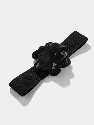 Elastic Stretch Belt With Satin Rose Detail