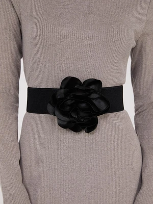 Elastic Stretch Belt With Satin Rose Detail