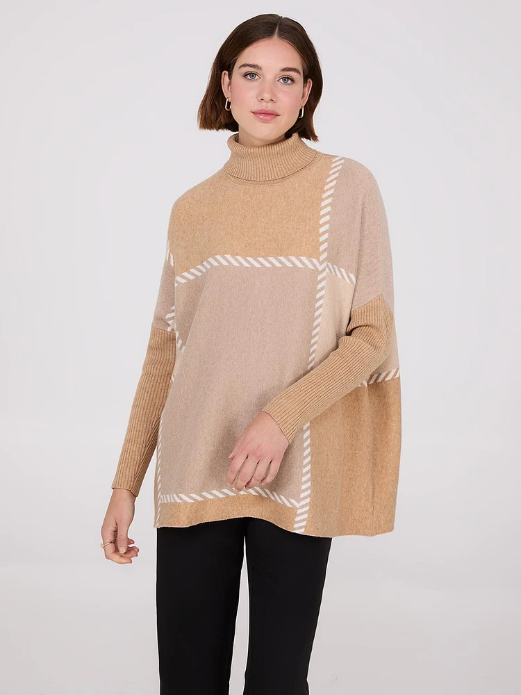 Plaid Turtleneck Poncho