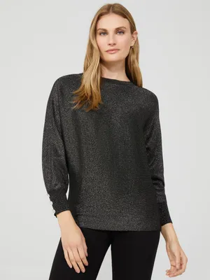 Long Dolman Sleeve Metallic Sweater, /