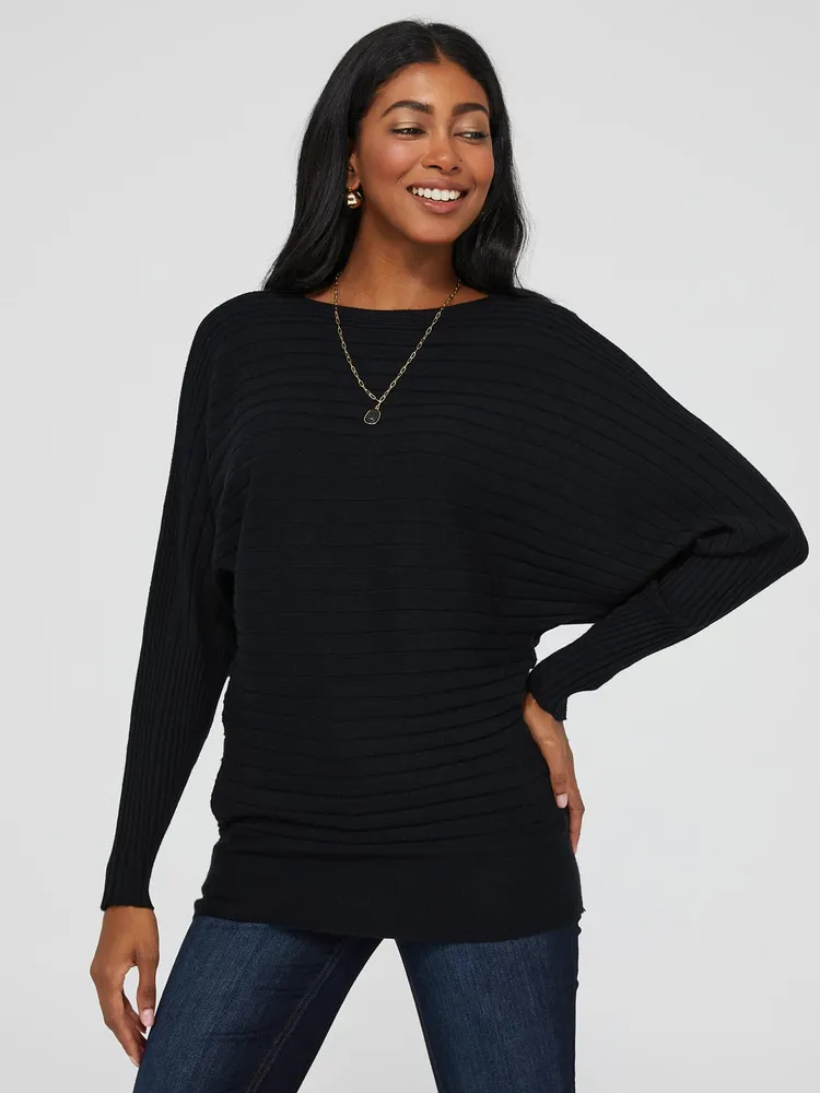 Suzy Shier Dolman Sleeve Boat Neck Ribbed Sweater, /