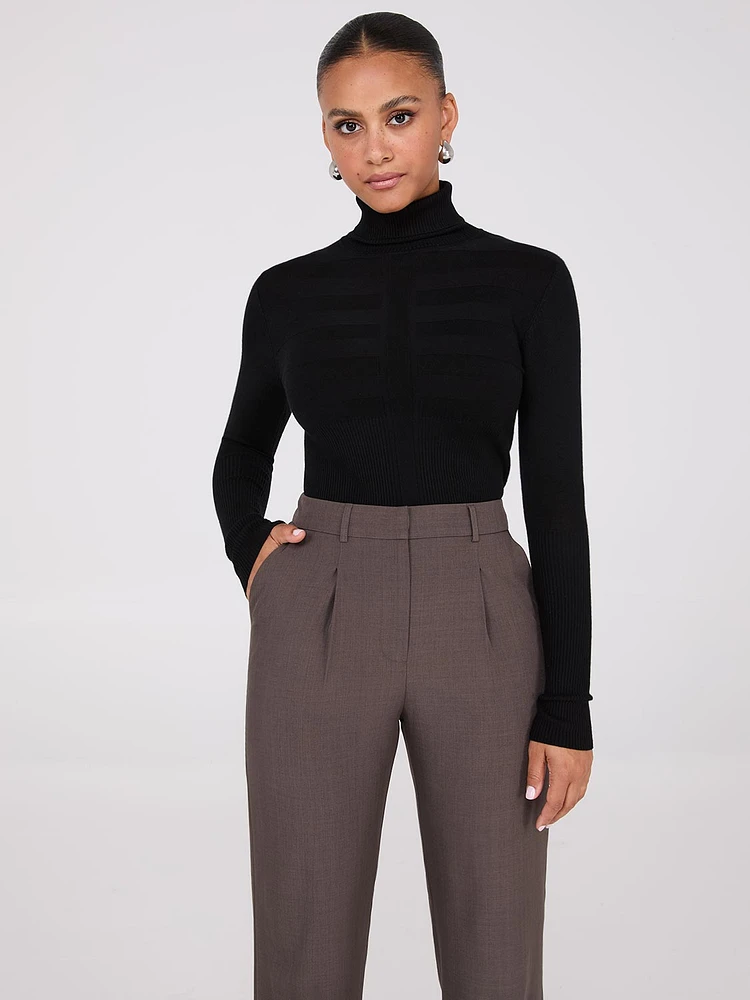 Contrasting Stitch Turtleneck Ribbed Sweater