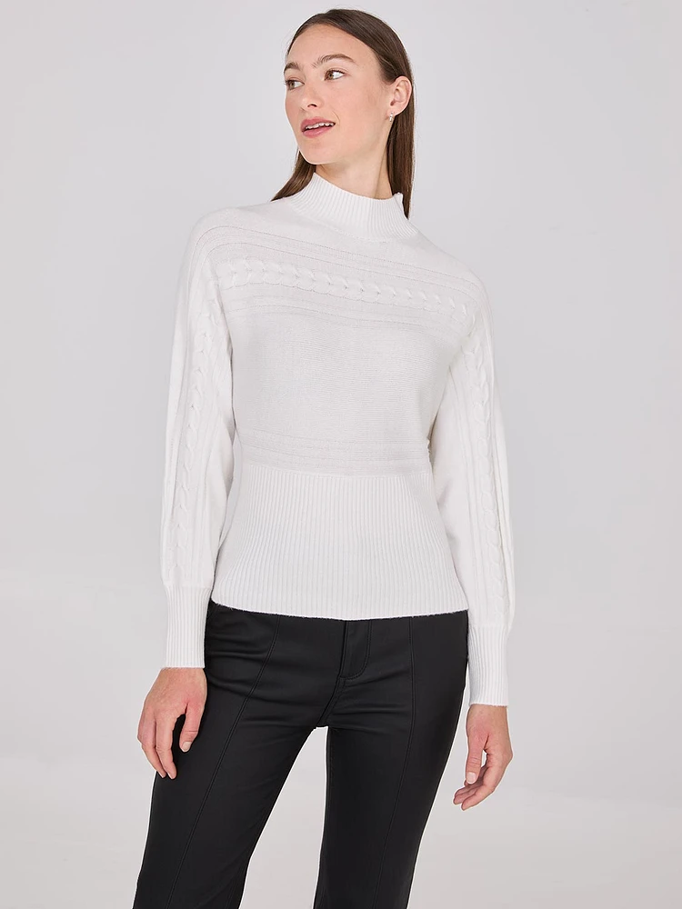 Cable Knit Mock Neck Dolman Sleeve Sweater