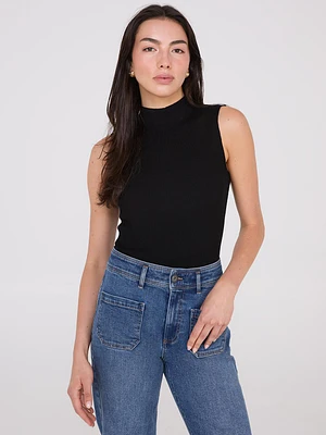 Ribbed Funnel Neck Sleeveless Sweater