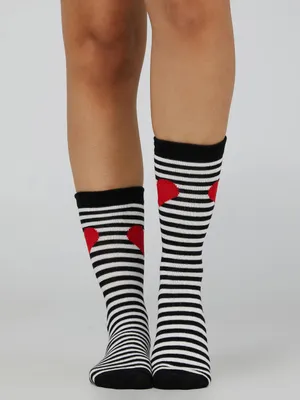 Striped Crew Socks With Heart Detail