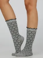 Heart Print Ruffle Crew Socks