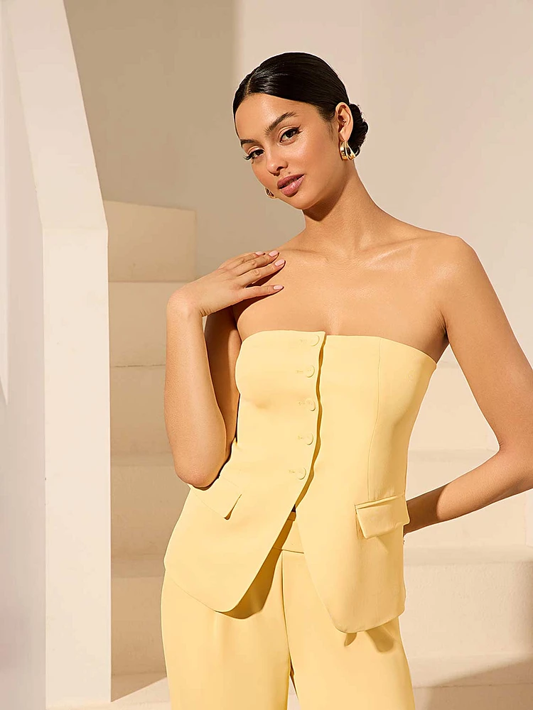 Button-Up Strapless Bustier Vest
