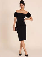 Off-The-Shoulder Midi Sheath Dress