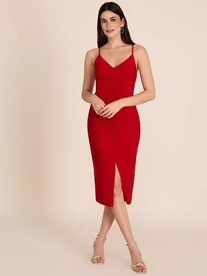 Robe fourreau mi-longue à col en V