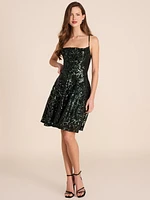 Cowl Neck Fit & Flare Sequin Dress