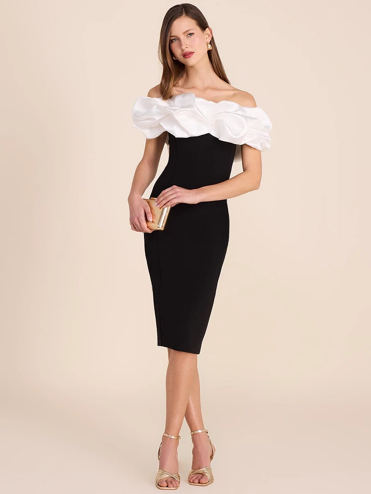 Off-The-Shoulder Sheath Dress With Statement Ruffle