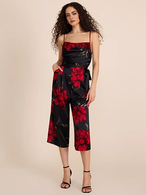 Combinaison jupe-culotte fleurie en satin