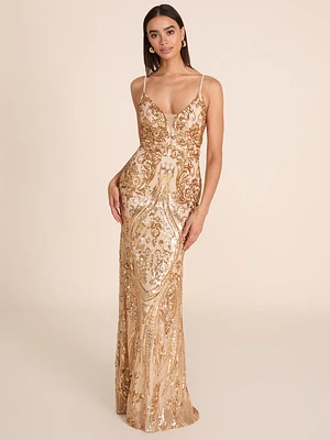 Gold Sequin Column Gown