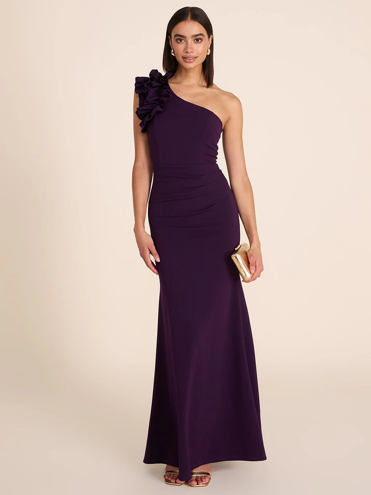 One-Shoulder Gown With Rosette Detail