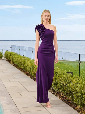 One-Shoulder Gown With Rosette Detail