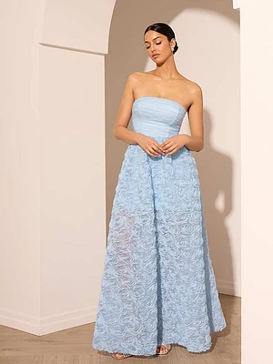 Robe sans bretelles avec jupe rosette
