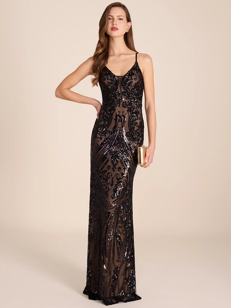 Sequin Mesh Column Gown