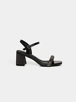 Square Toe Block Heel With Rhinestones