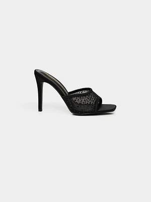 Satin & Jewelled Mesh High Heel Mule