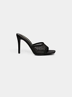 Satin & Jewelled Mesh High Heel Mule