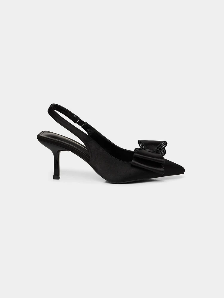 Satin Sling-Back Pump With Bow