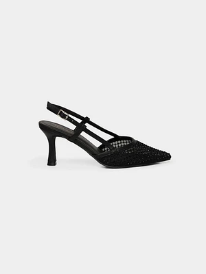 Rhinestone & Mesh Slingback Pump