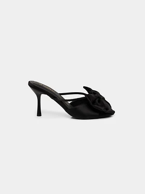 Satin High Heel Mule With Bow