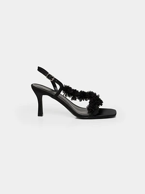 Square Toe Strappy Satin Heel