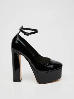 Patent-Leather Almond Toe High Heel Platform Pump, /