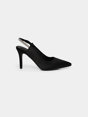 Satin Slingback Pump With Rhinestone Strap
