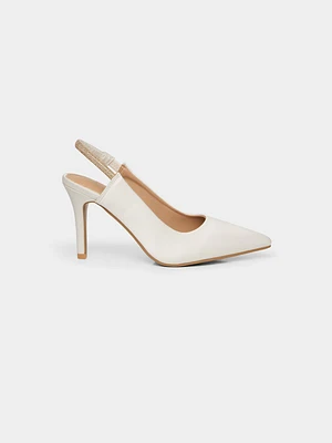 Escarpin en satin avec lanière strass