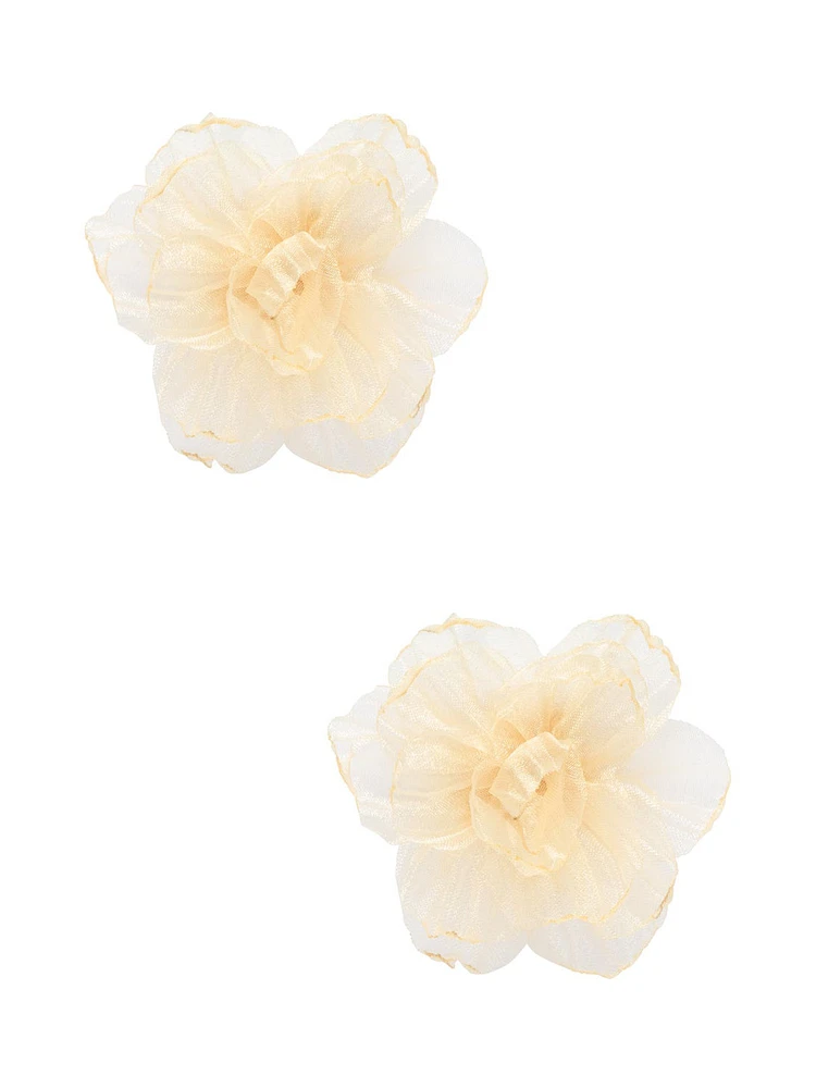 Boucle d'oreille surdimensionnée avec fleur en organza