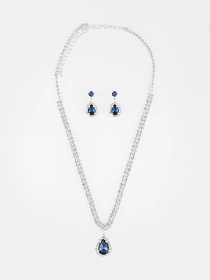 Jewelled Pear Drop Earring & Necklace Set