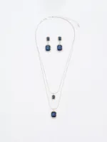2-Layer Square Gem Earring & Necklace Set