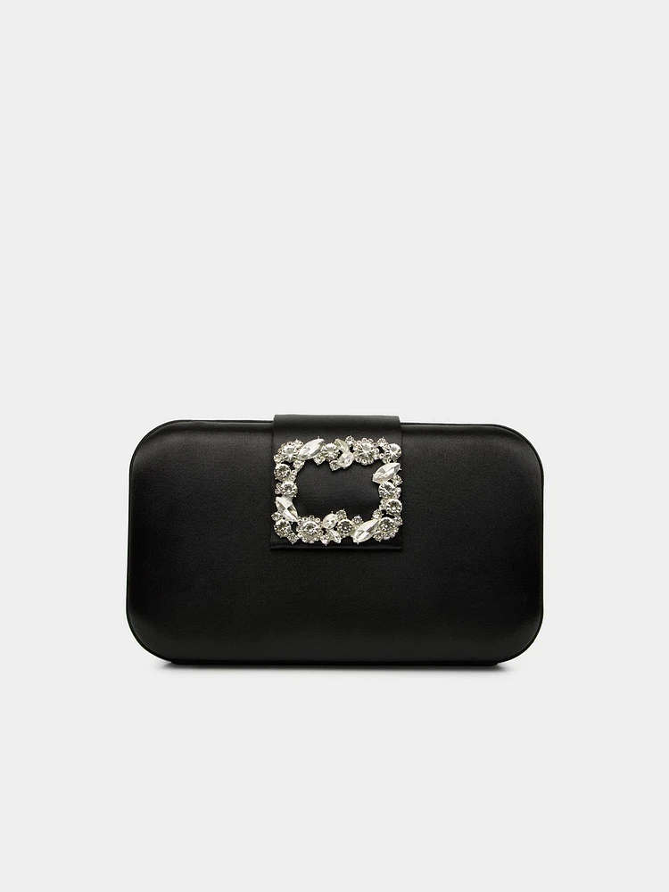 Minaudière en satin avec boucle strass