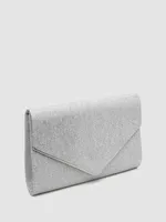 Glitter Mesh Envelope Clutch With Metal Trim