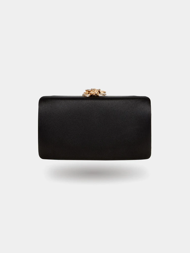 Minaudière en satin avec fleur dorée