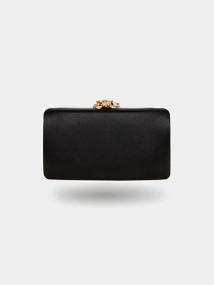 Minaudière en satin avec fleur dorée