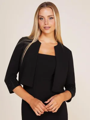 3/4 Sleeve Cover-Up With Jewelled Cuffs, Black /
