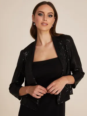 3/4 Sleeve Allover Sequin Cover-Up