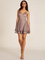 Sparkle Lace Fit & Flare Mini Dress, Fawn /