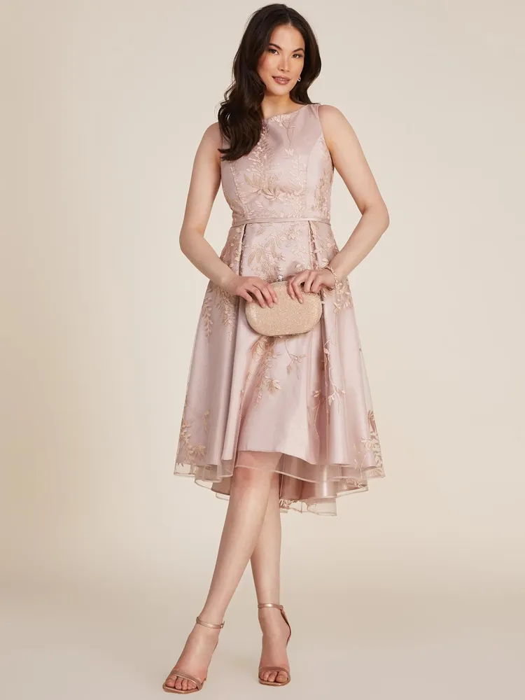 Boat Neck Embellished Fit & Flare Knee Length Dress, Rose /