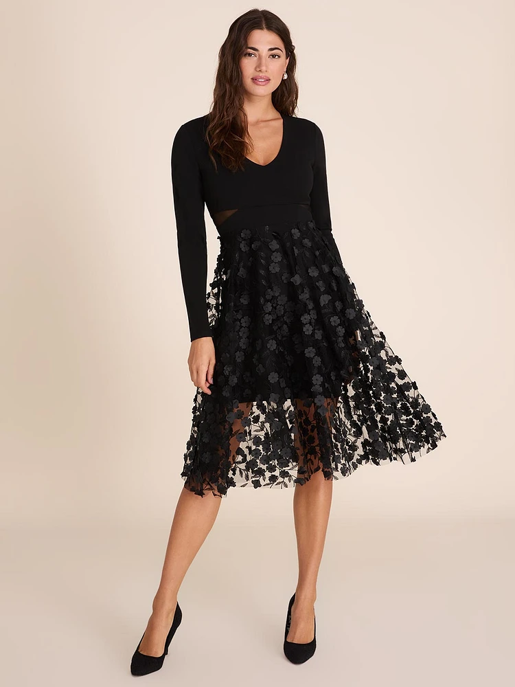 Fit & Flare Floral Appliqué Dress