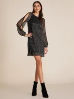 Metallic Crinkle Knit Mini Tunic Dress, Dk Grey /