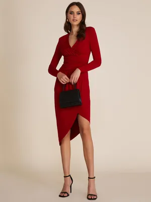 Crossover Midi Dress With Wrap Skirt, Mars Red /