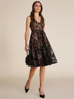 Allover Sequin V-Neck Midi Fit & Flare Dress, Black /