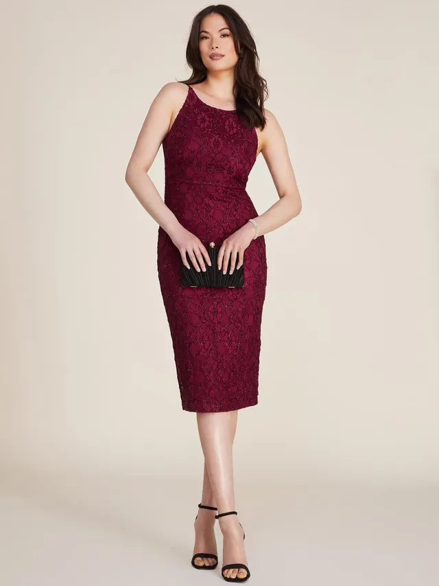 Suzy Shier Glitter Knit V-Neck Fit & Flare Knee Length Dress, Rose