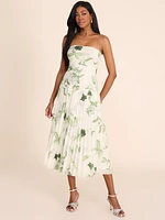 Strapless Midi Floral Dress