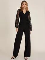 Long Sleeve V-Neck Jumpsuit, Black /